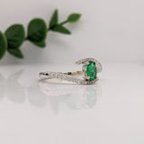 Bypass Oval Emerald Ring with Diamond Accents in Solid Gold – Elegant Open Wrap Emerald Engagement or Statement Ring for Women