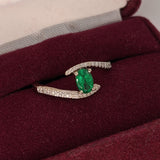 Bypass Oval Emerald Ring with Diamond Accents in Solid Gold – Elegant Open Wrap Emerald Engagement or Statement Ring for Women