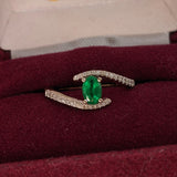 Bypass Oval Emerald Ring with Diamond Accents in Solid Gold – Elegant Open Wrap Emerald Engagement or Statement Ring for Women