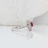 Nora | 0.85ct Ruby Diamond Halo Ring in 14K White & Rose Gold – Round 6mm – Statement of