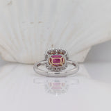 Nora | 0.85ct Ruby Diamond Halo Ring in 14K White & Rose Gold – Round 6mm – Statement of