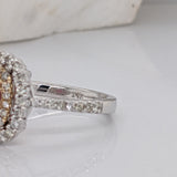 Nora | 0.85ct Ruby Diamond Halo Ring in 14K White & Rose Gold – Round 6mm – Statement of