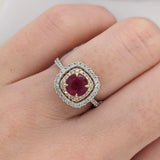 Nora | 0.85ct Ruby Diamond Halo Ring in 14K White & Rose Gold – Round 6mm – Statement of