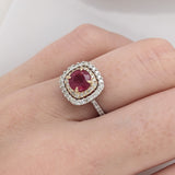 Nora | 0.85ct Ruby Diamond Halo Ring in 14K White & Rose Gold – Round 6mm – Statement of