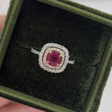 Nora | 0.85ct Ruby Diamond Halo Ring in 14K White & Rose Gold – Round 6mm – Statement of