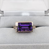 CLOSEOUT! Amethyst Ring w Natural Diamond Accents in Solid 14k Yellow Gold