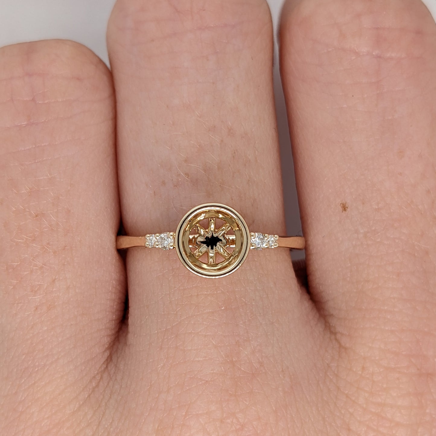 Bezel Ring Semi Mount in Solid 14k Gold with Natural Diamond Accents | Round Cut