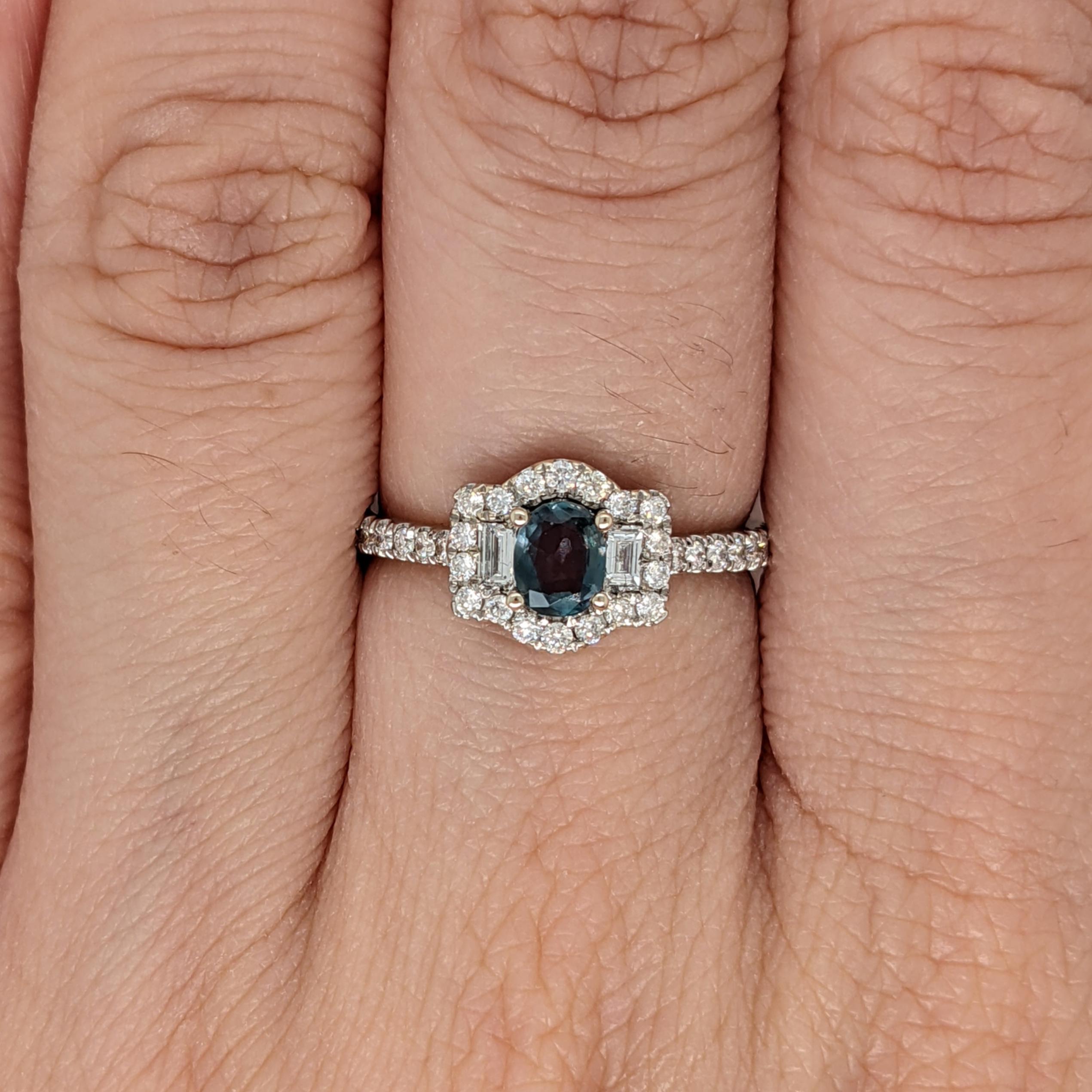 Unique Natural Color Changing Alexandrite Ring with Baguette Diamond Accents