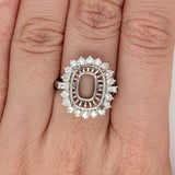 Statement Engagement Ring Semi Mount w Baguette Diamond Halo