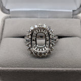 Statement Engagement Ring Semi Mount w Baguette Diamond Halo