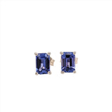 Tanzanite Four Prong Stud Earrings in Solid 14K Gold | Emerald Cut