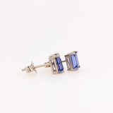 Tanzanite Four Prong Stud Earrings in Solid 14K Gold | Emerald Cut