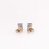 Tanzanite Four Prong Stud Earrings in Solid 14K Gold | Emerald Cut