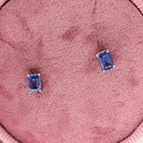 Tanzanite Four Prong Stud Earrings in Solid 14K Gold | Emerald Cut