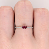 Cherry Red Ruby Ring in 14K White Gold with Natural Diamonds | Pave Shank | East West Oval 5x4mm