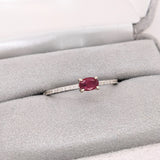 Cherry Red Ruby Ring in 14K White Gold with Natural Diamonds | Pave Shank | East West Oval 5x4mm