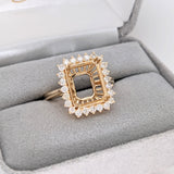 Emerald Cut Ring Semi Mount w Stunning Diamond Halo