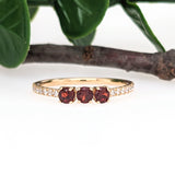 Elegant Three Stone Diamond Engagement Ring Setting in 14K Solid Gold with Sparkling Natural Earth-Mined Accent Diamonds – Designed for 3mm Center Stone, Customizable