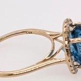 Angel 4.4cts Glam Swiss Topaz Ring w Earth Mined Diamonds in 14K Yellow Gold | Round 10mm