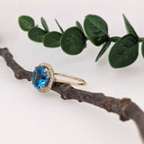 Angel 4.4cts Glam Swiss Topaz Ring w Earth Mined Diamonds in 14K Yellow Gold | Round 10mm