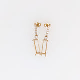 Earring Semi Mount w Natural Diamonds in Solid 14K Yellow Gold EM 14x4mm