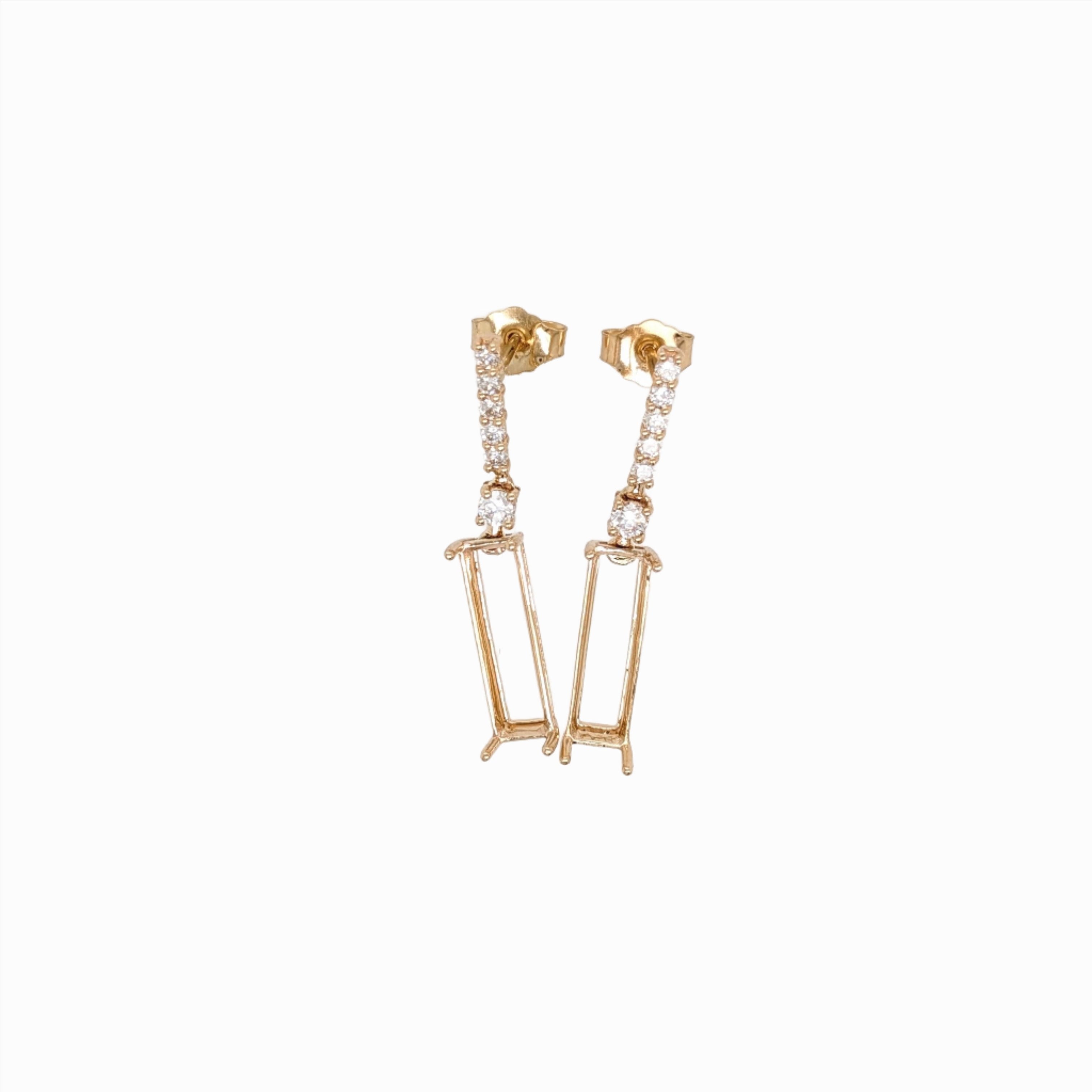 Earring Semi Mount w Natural Diamonds in Solid 14K Yellow Gold EM 14x4mm