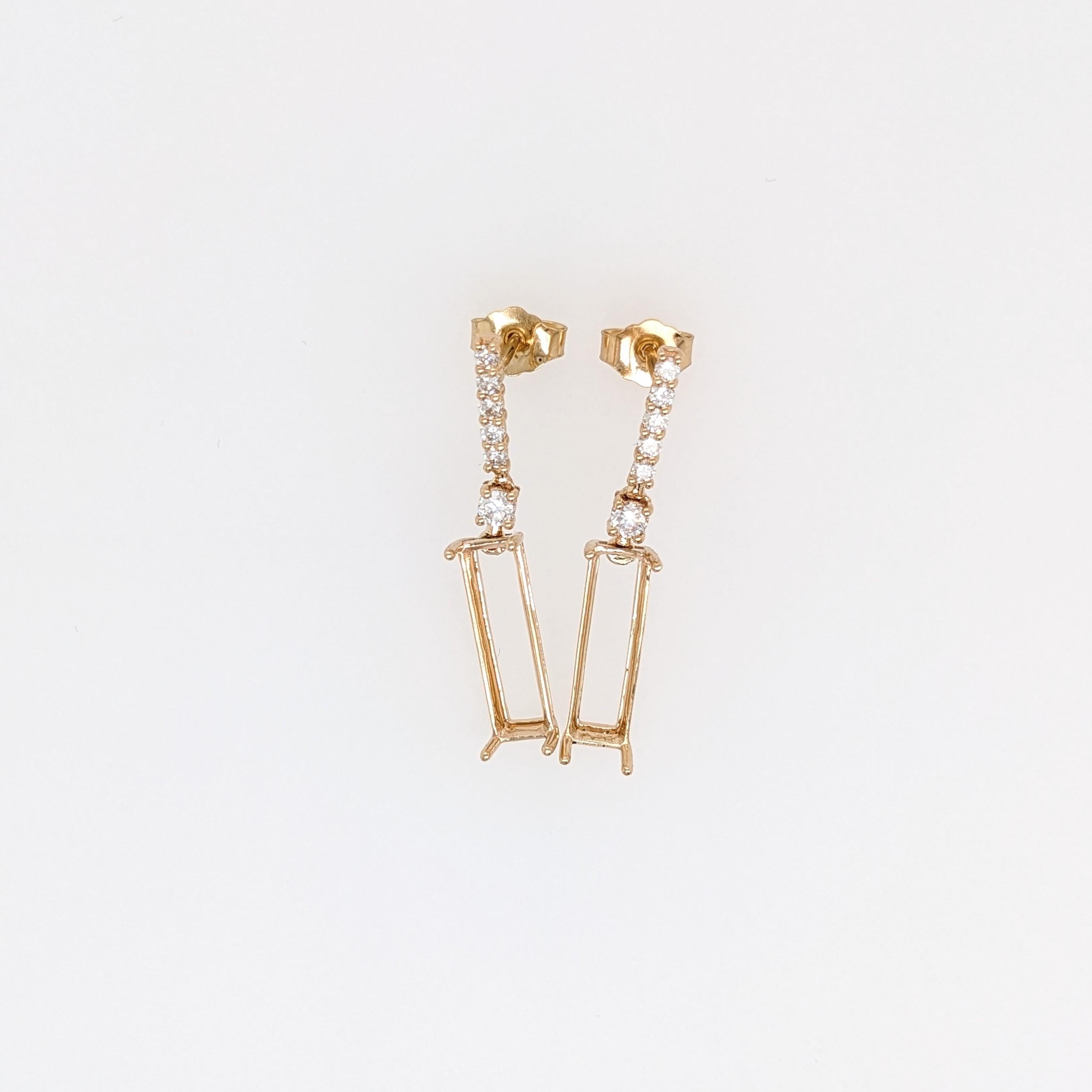 Earring Semi Mount w Natural Diamonds in Solid 14K Yellow Gold EM 14x4mm