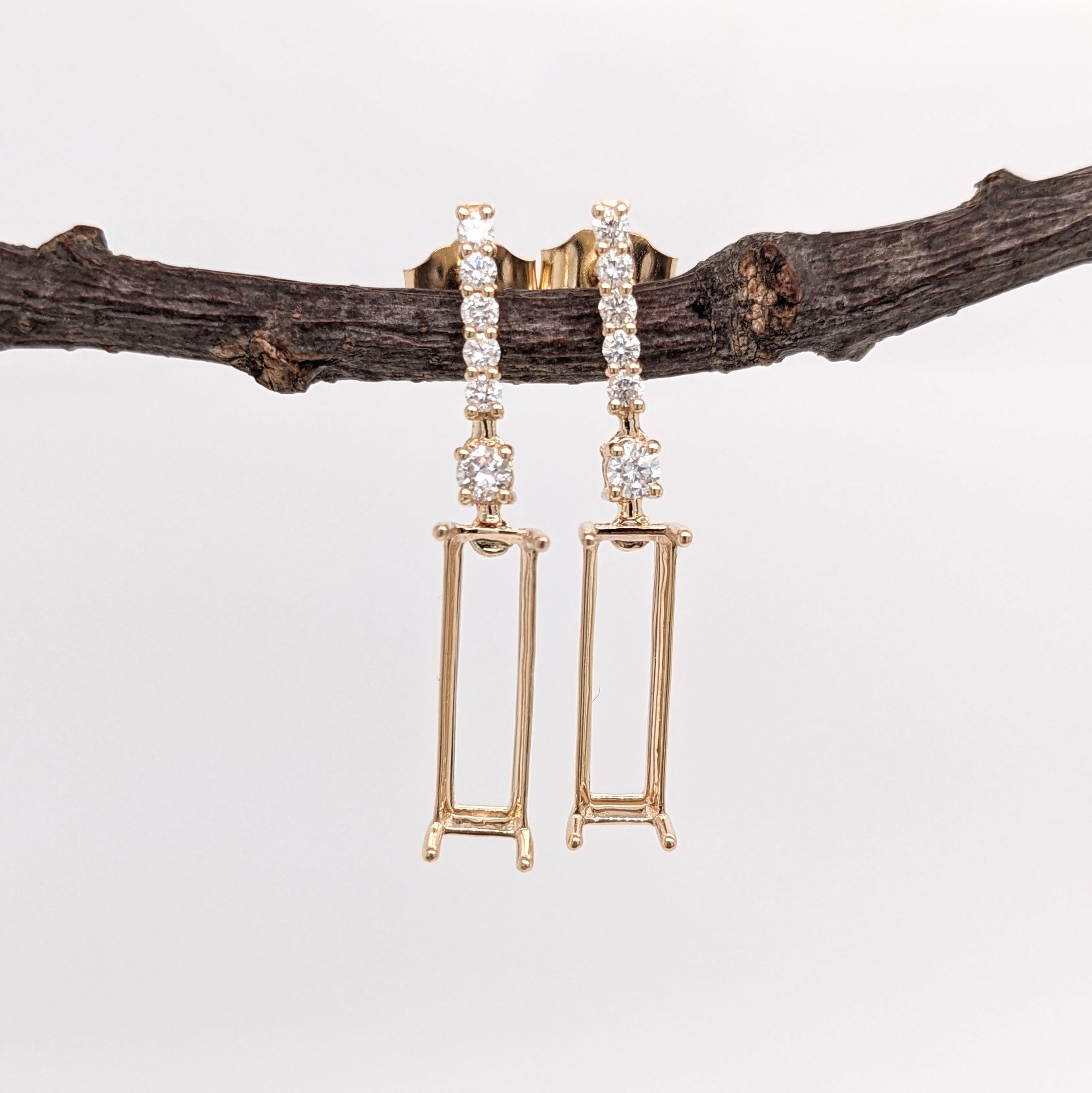 Earring Semi Mount w Natural Diamonds in Solid 14K Yellow Gold EM 14x4mm