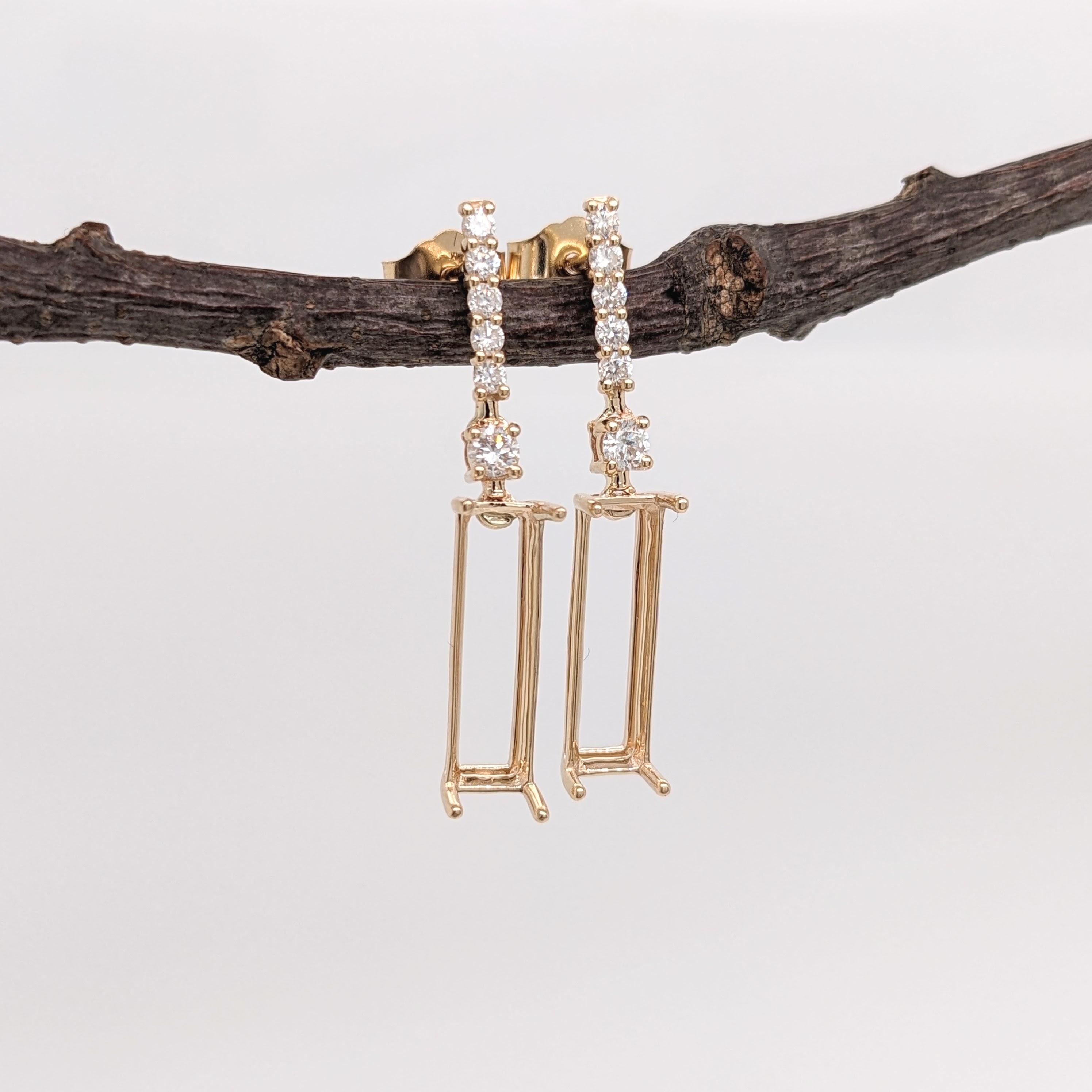 Earring Semi Mount w Natural Diamonds in Solid 14K Yellow Gold EM 14x4mm