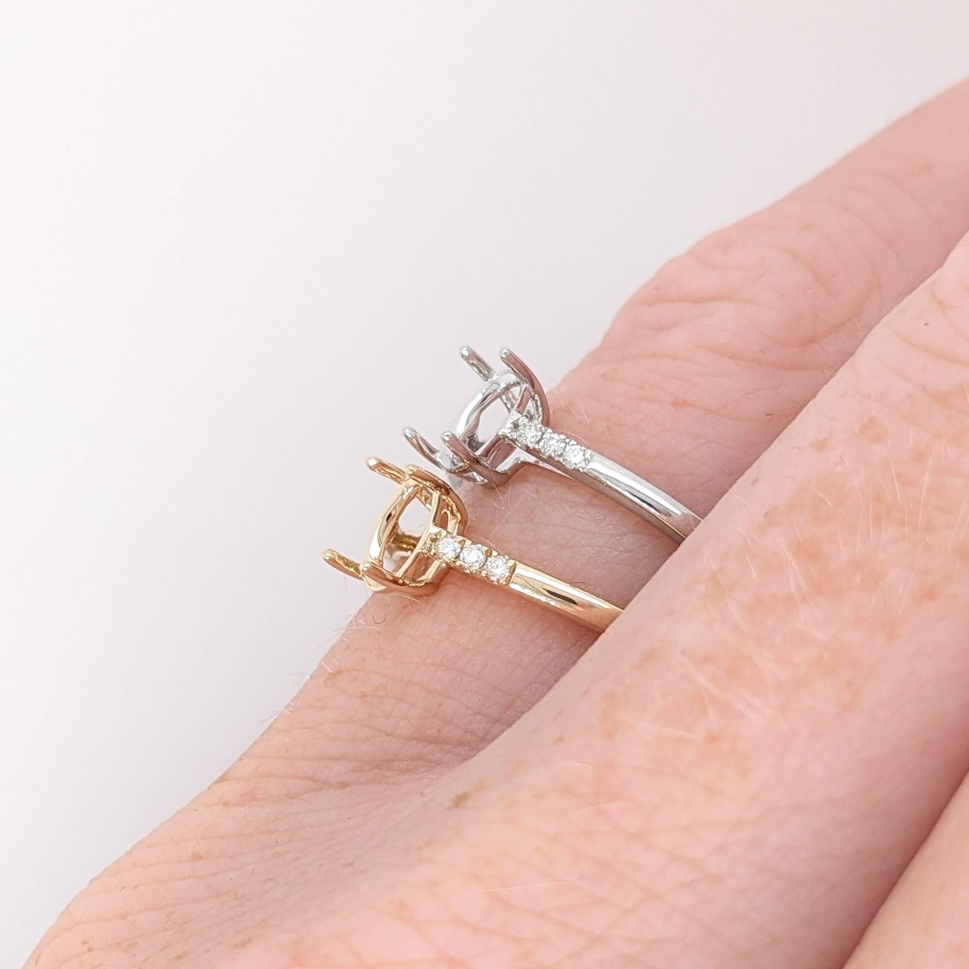 Ring Semi Mount w Natural Diamonds in Solid 14K Gold Oval 6x4mm
