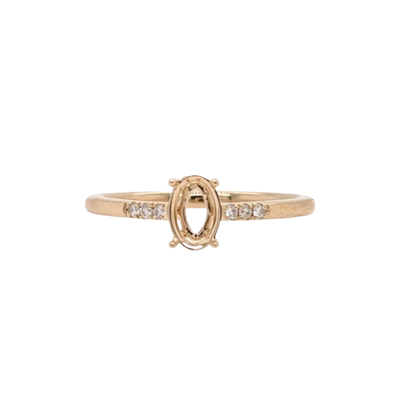 Ring Semi Mount w Natural Diamonds in Solid 14K Gold Oval 6x4mm