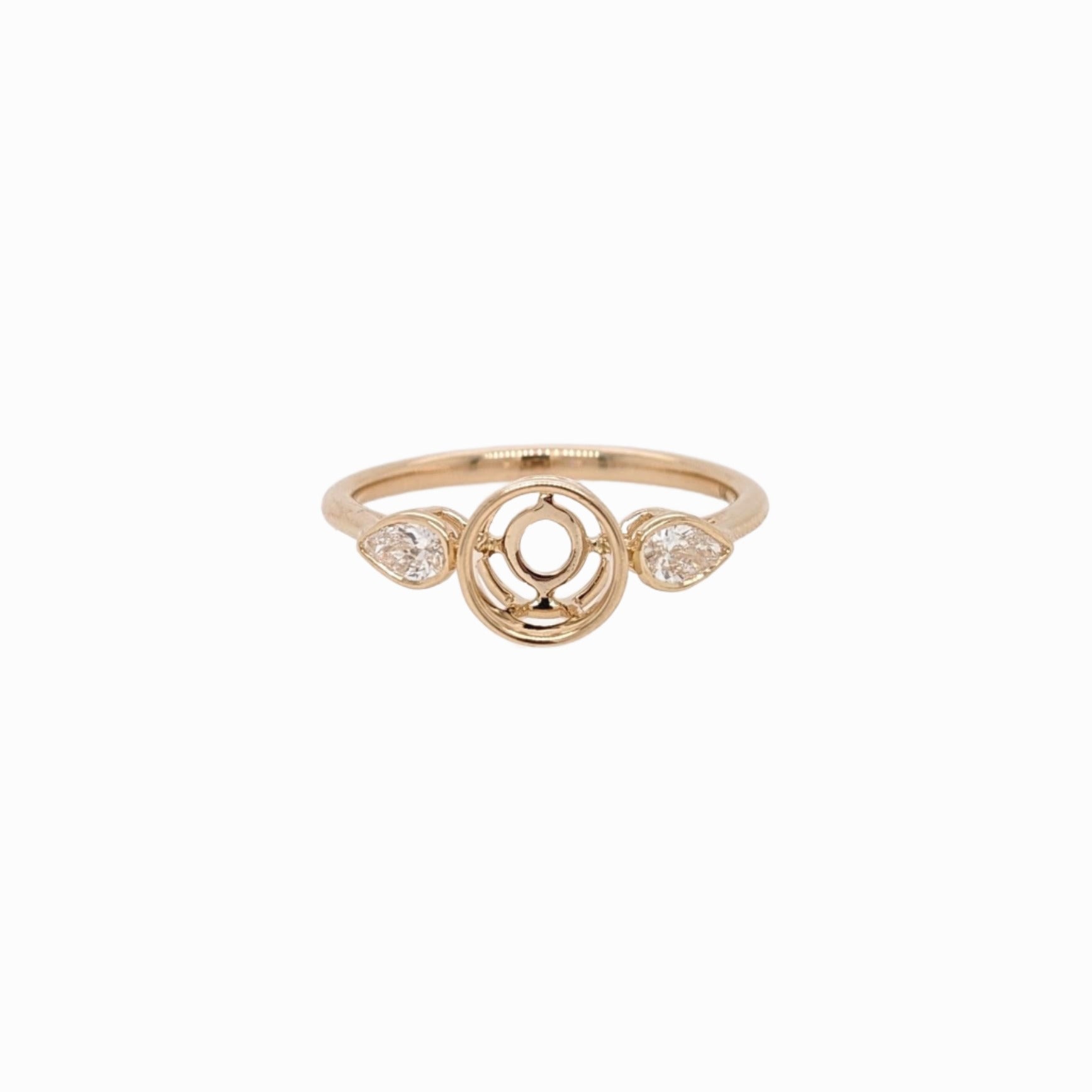 Ring Semi Mount w Natural Diamonds in 14K Solid Gold Round 6mm