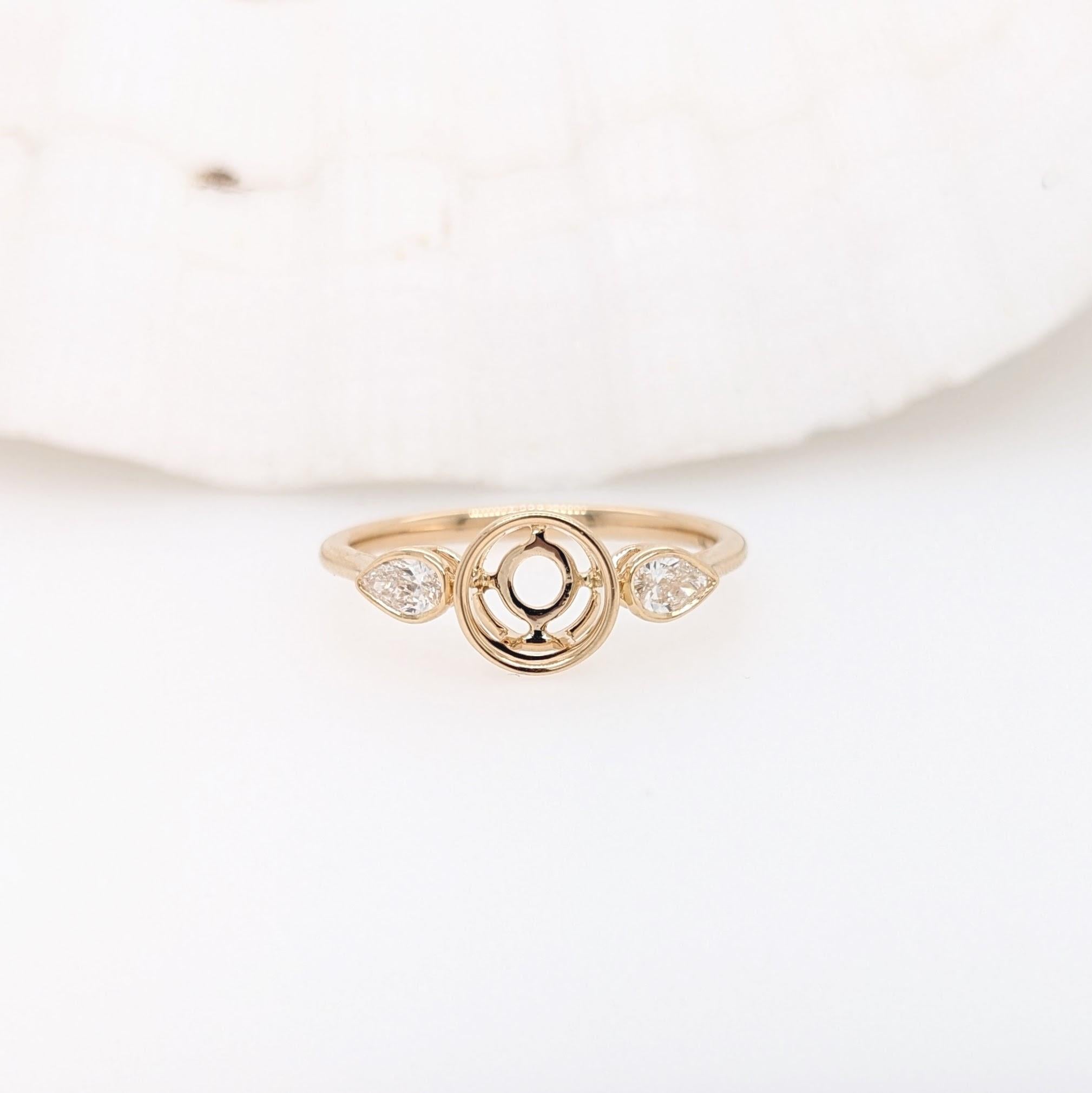 Ring Semi Mount w Natural Diamonds in 14K Solid Gold Round 6mm