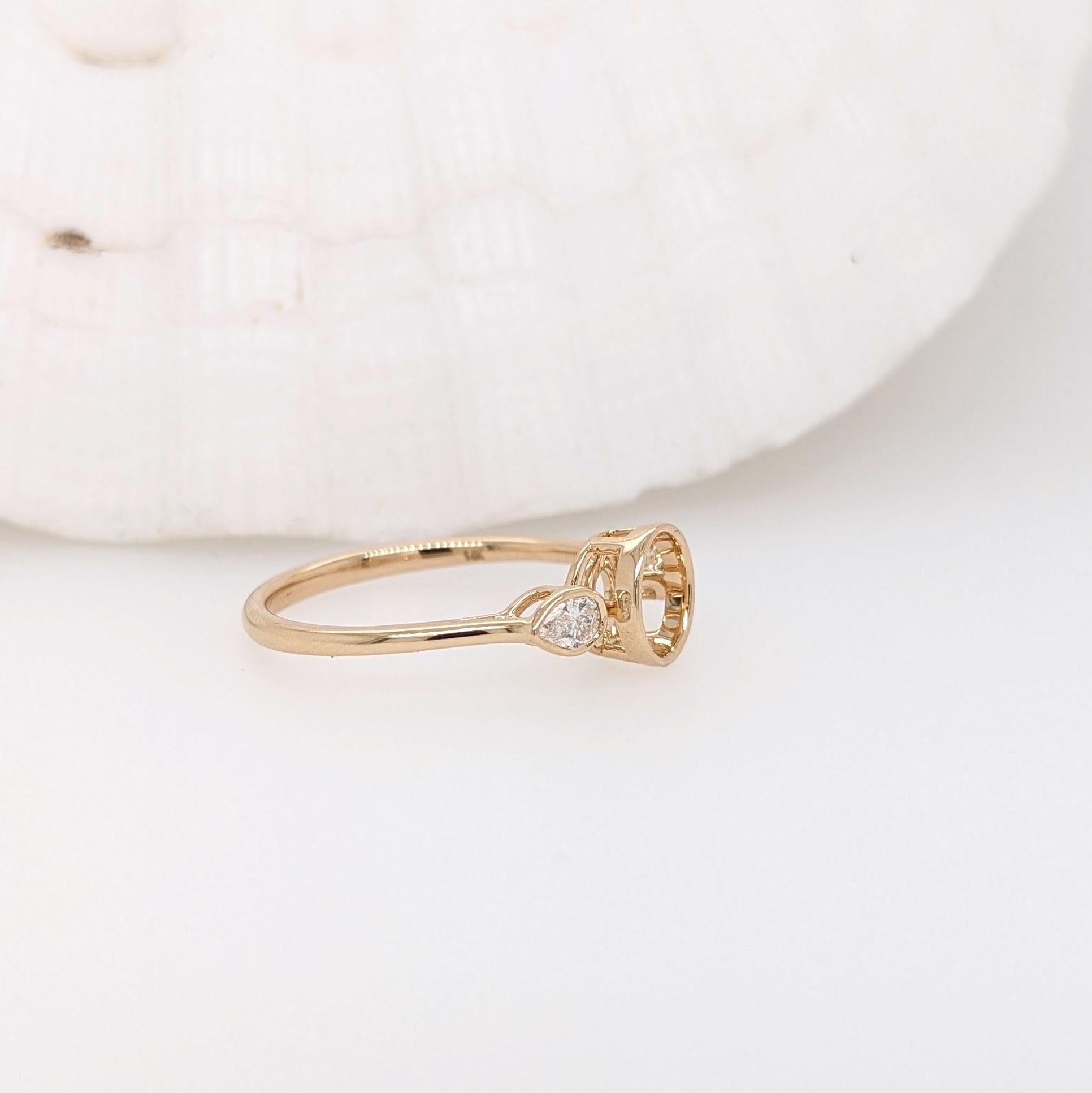 Ring Semi Mount w Natural Diamonds in 14K Solid Gold Round 6mm