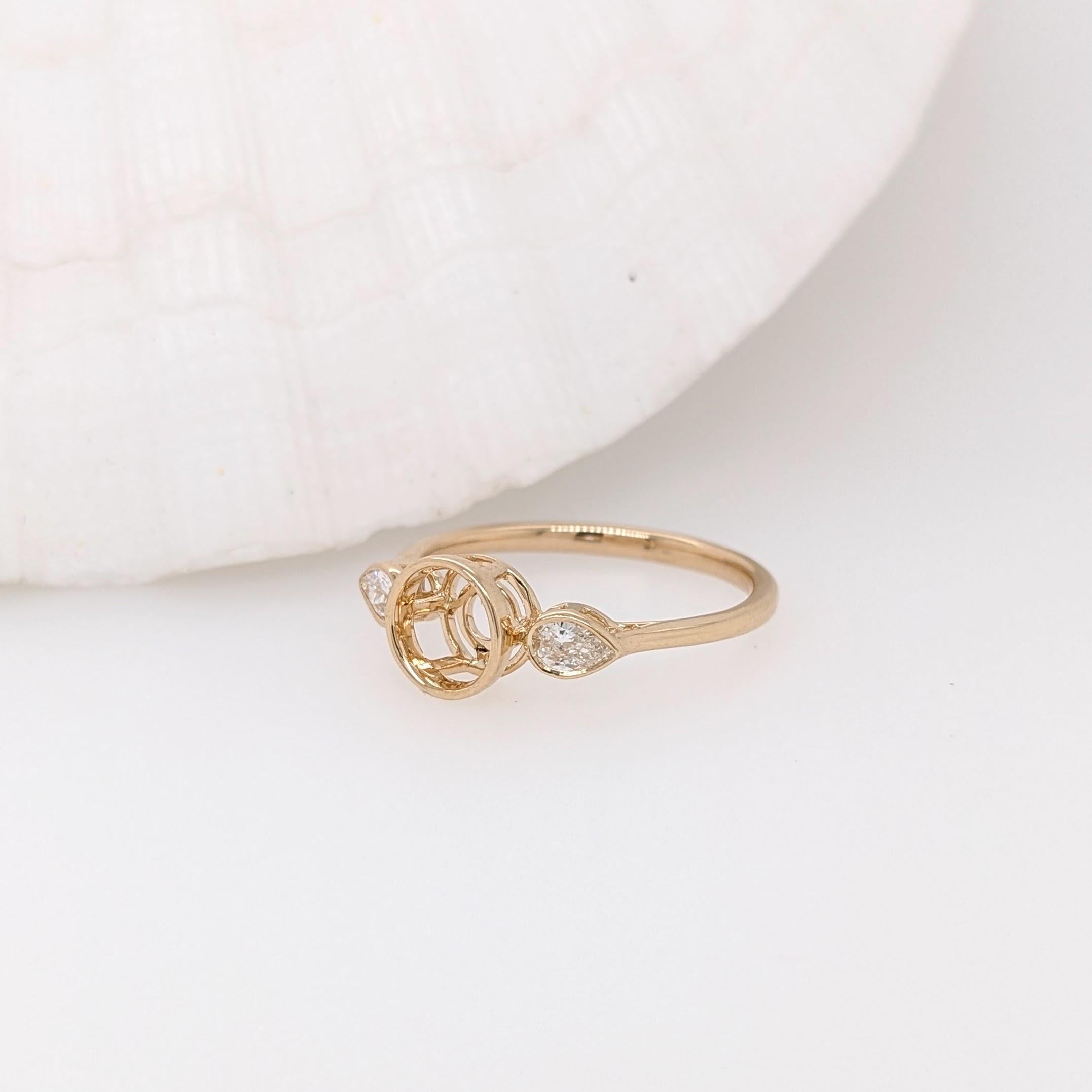 Ring Semi Mount w Natural Diamonds in 14K Solid Gold Round 6mm