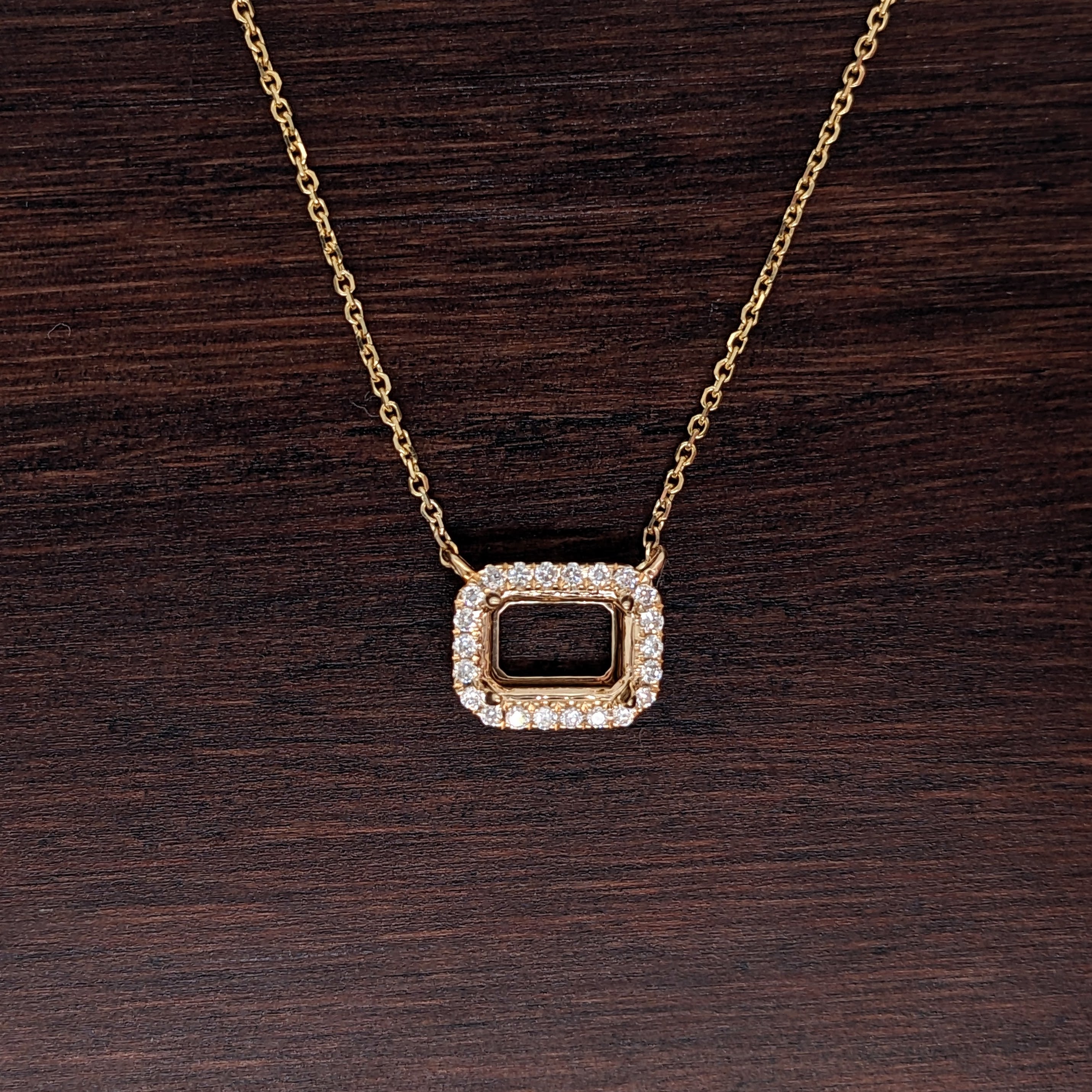 Pendant Necklace Semi Mount w Natural Diamonds in Solid 14K Gold EM 5x7mm