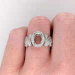 Ring Semi Mount w Earth Mined Diamonds in Solid 14K Gold Oval 9x6.5mm