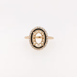 Ring Semi Mount w Natural Diamonds & Black Enamel in Solid 14K Gold Oval 10x7mm