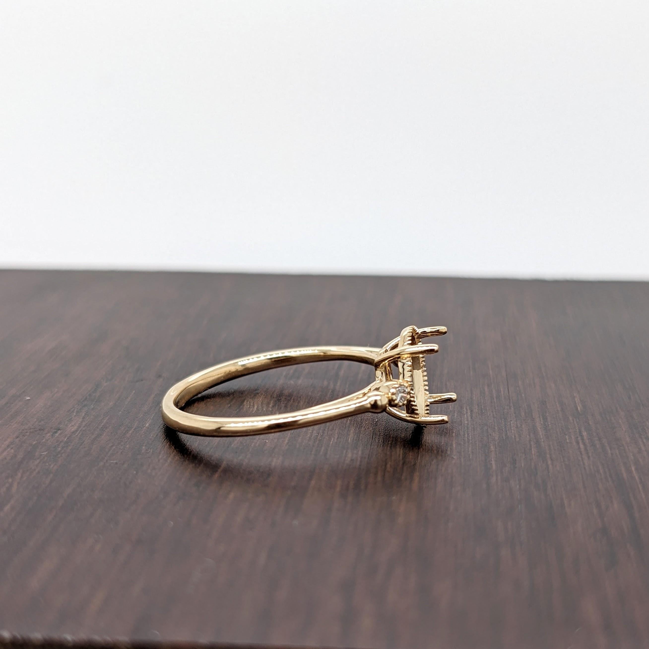 Ring Semi Mount w Milgrain Detail & Natural Diamonds in Solid 14K Gold Oval 8x6