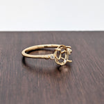 Ring Semi Mount w Milgrain Detail & Natural Diamonds in Solid 14K Gold Oval 8x6