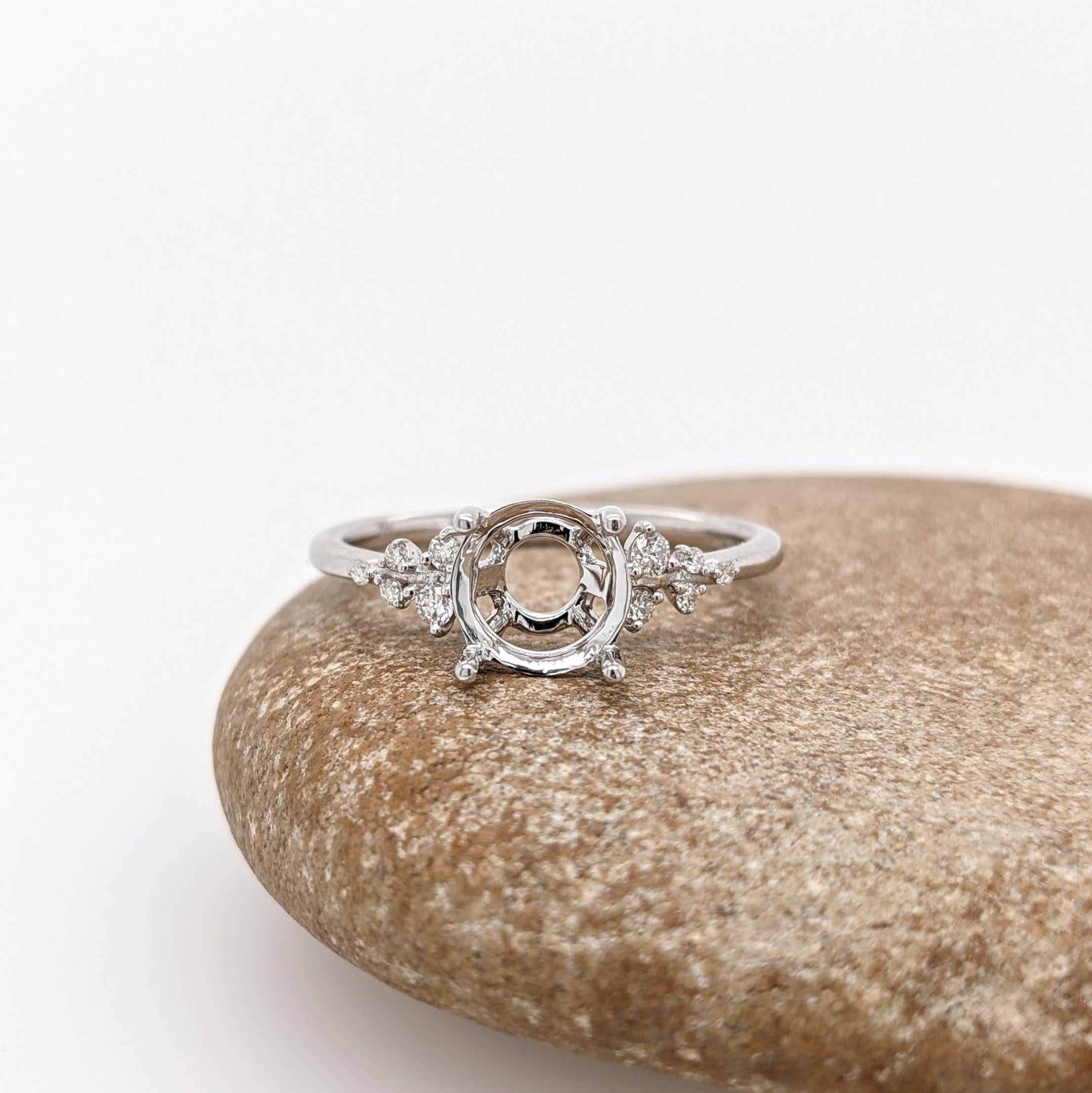 Ring Semi Mount w Natural Diamonds in Solid 14K Gold Round 7mm