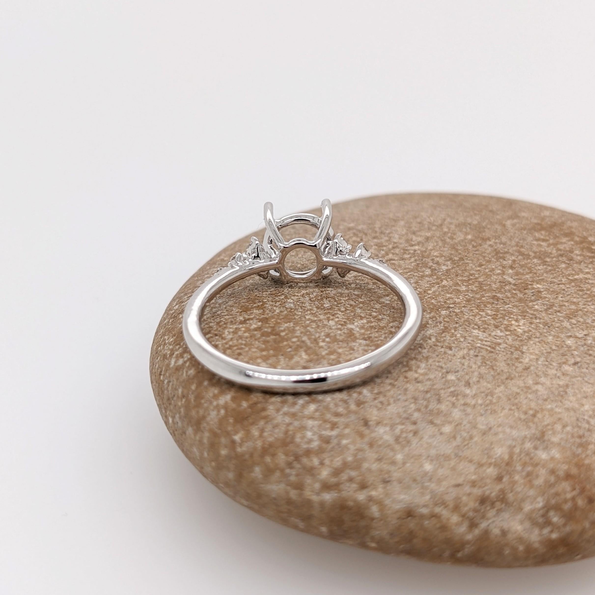 Ring Semi Mount w Natural Diamonds in Solid 14K Gold Round 7mm