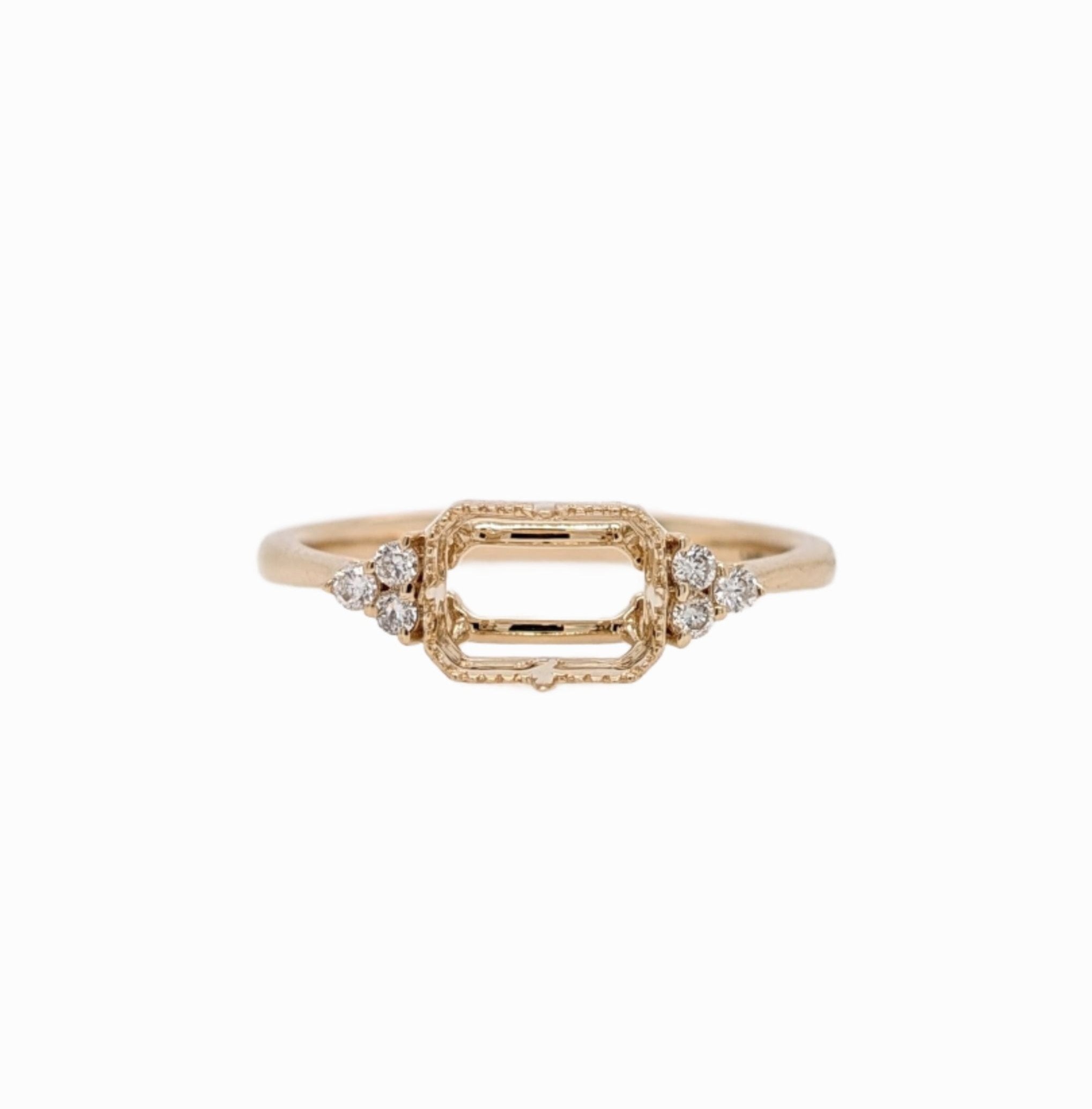 Ring Semi Mount w Natural Diamonds in Solid 14K Gold EM 5x7mm