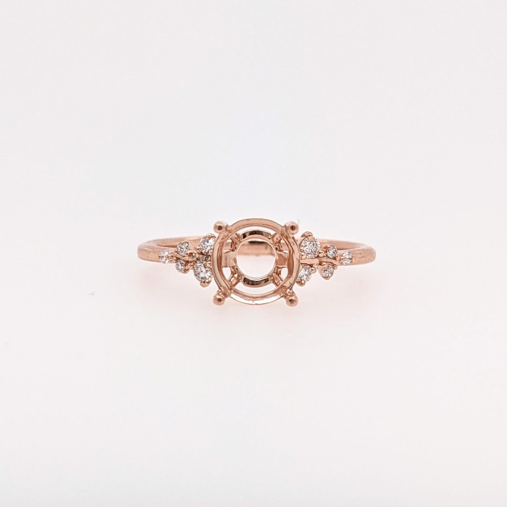 Ring Semi Mount w Natural Diamonds in Solid 14K Gold Round 7mm