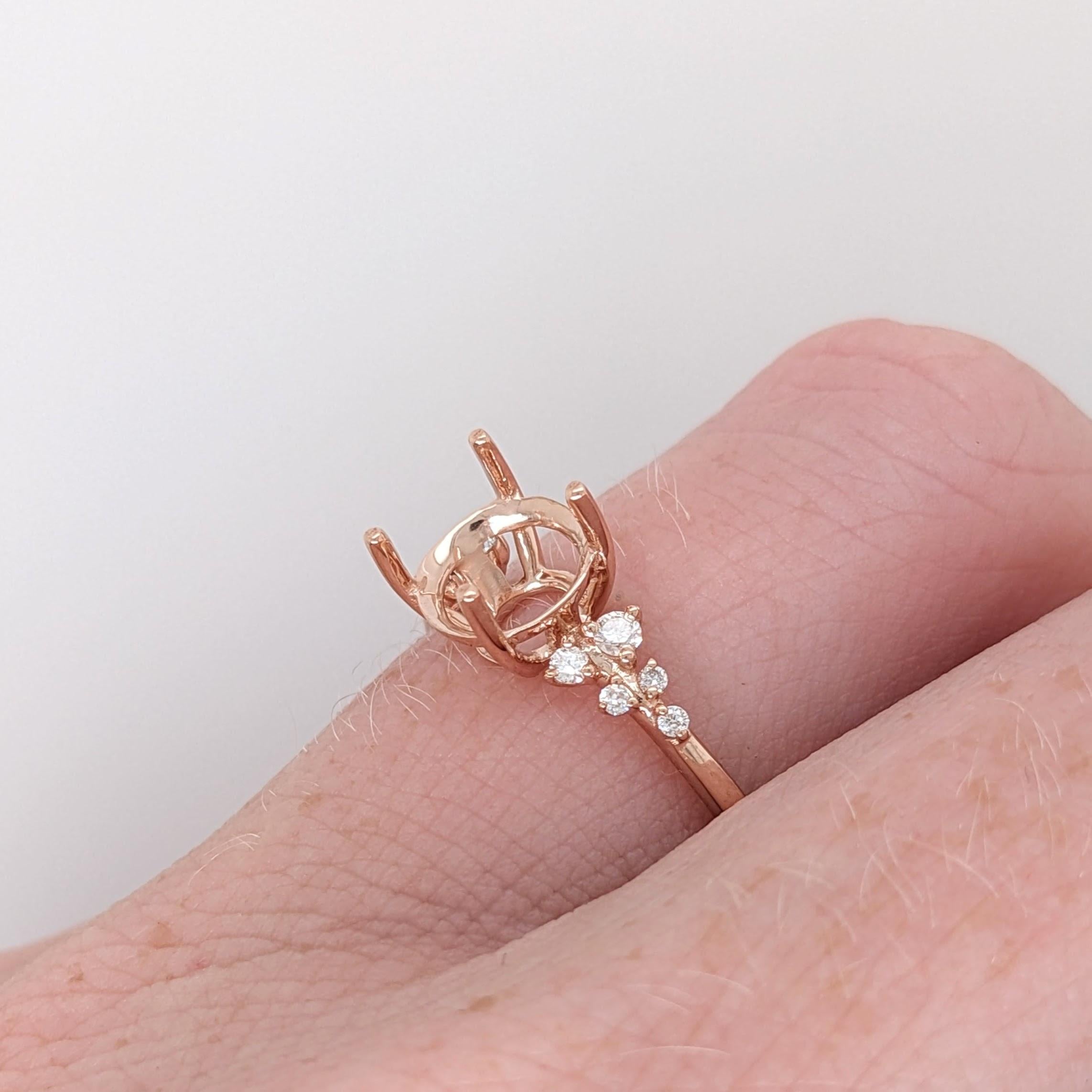 Ring Semi Mount w Natural Diamonds in Solid 14K Gold Round 7mm