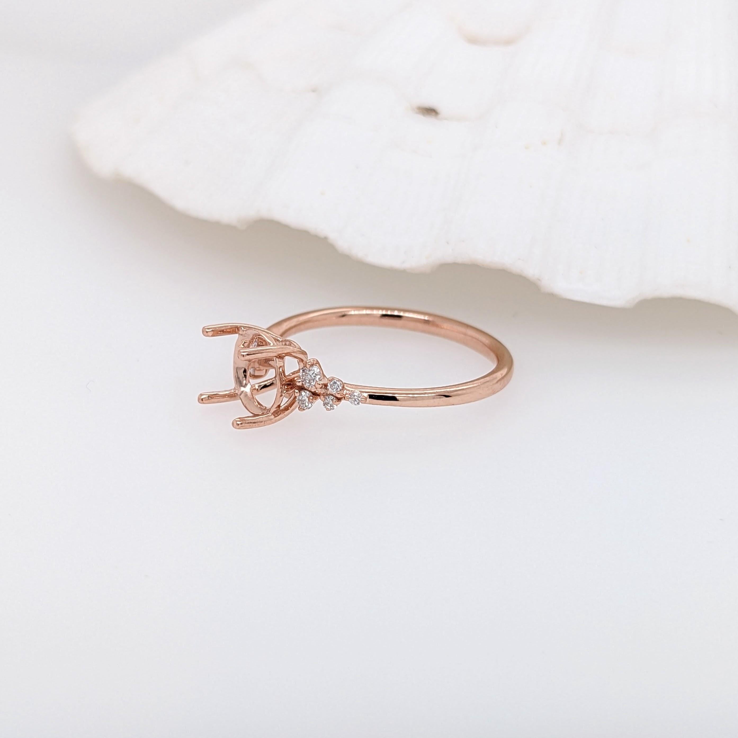 Ring Semi Mount w Natural Diamonds in Solid 14K Gold Round 7mm