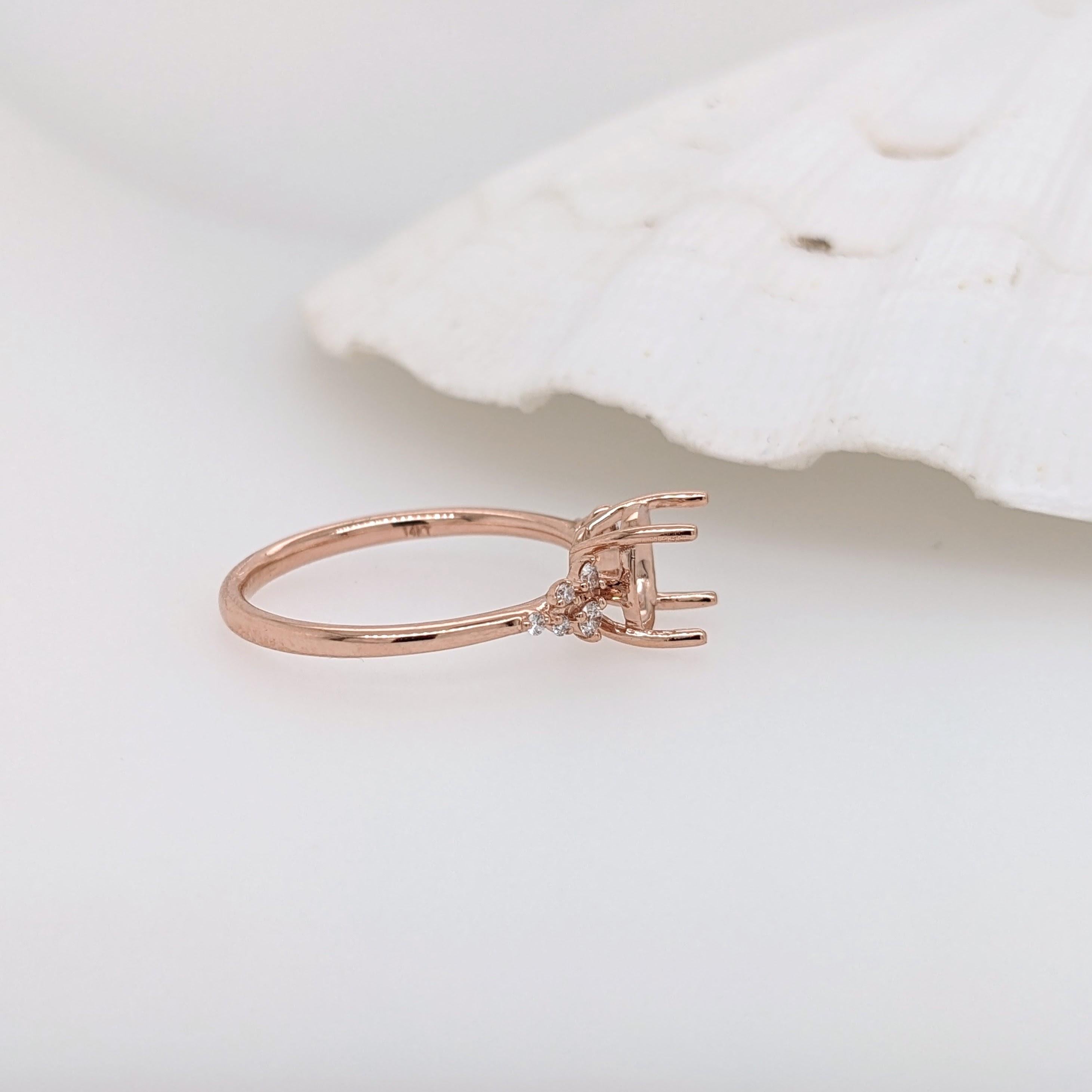 Ring Semi Mount w Natural Diamonds in Solid 14K Gold Round 7mm