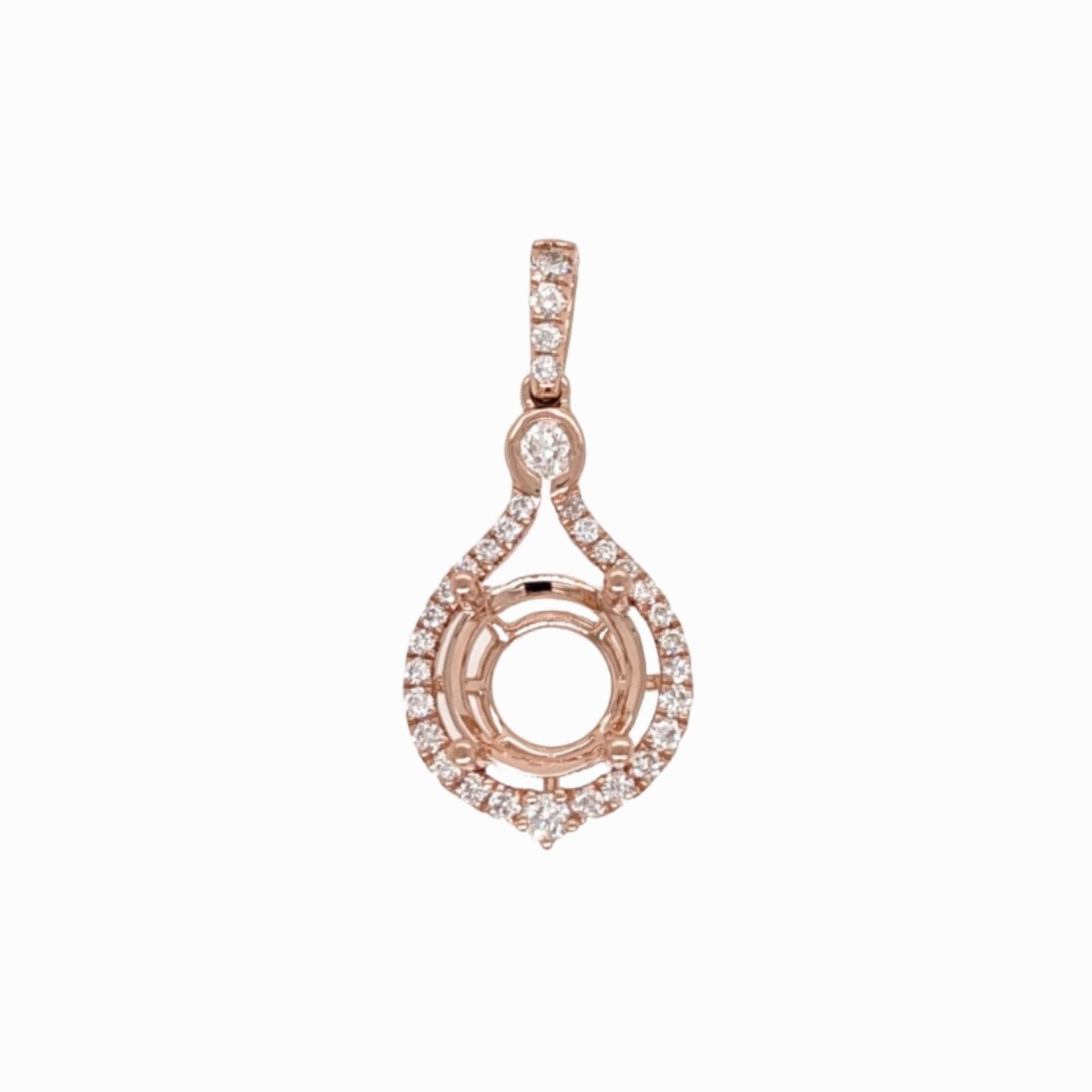 Pendant Semi Mount w Earth Mined Diamonds in Solid 14K Gold Round 9mm