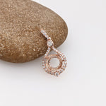 Pendant Semi Mount w Earth Mined Diamonds in Solid 14K Gold Round 9mm