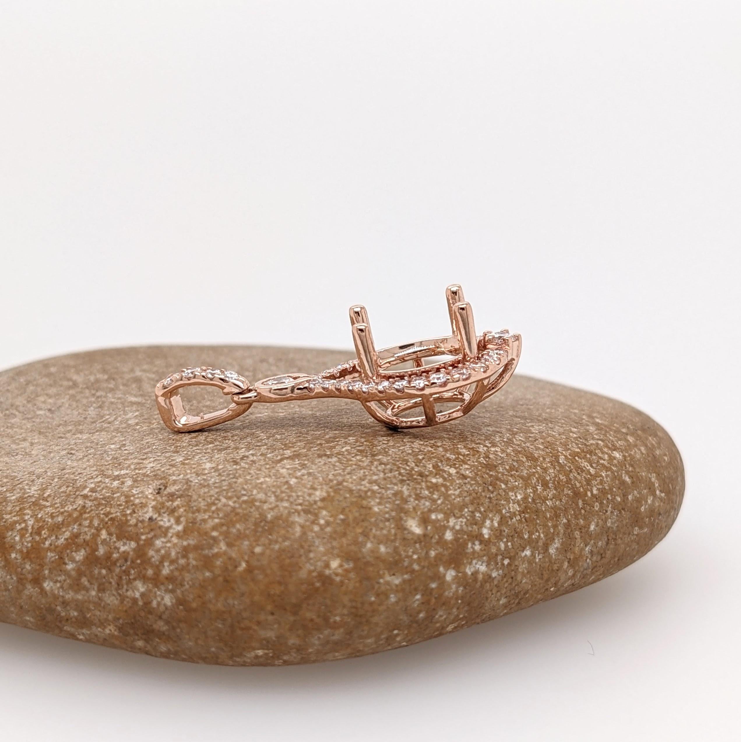 Pendant Semi Mount w Earth Mined Diamonds in Solid 14K Gold Round 9mm